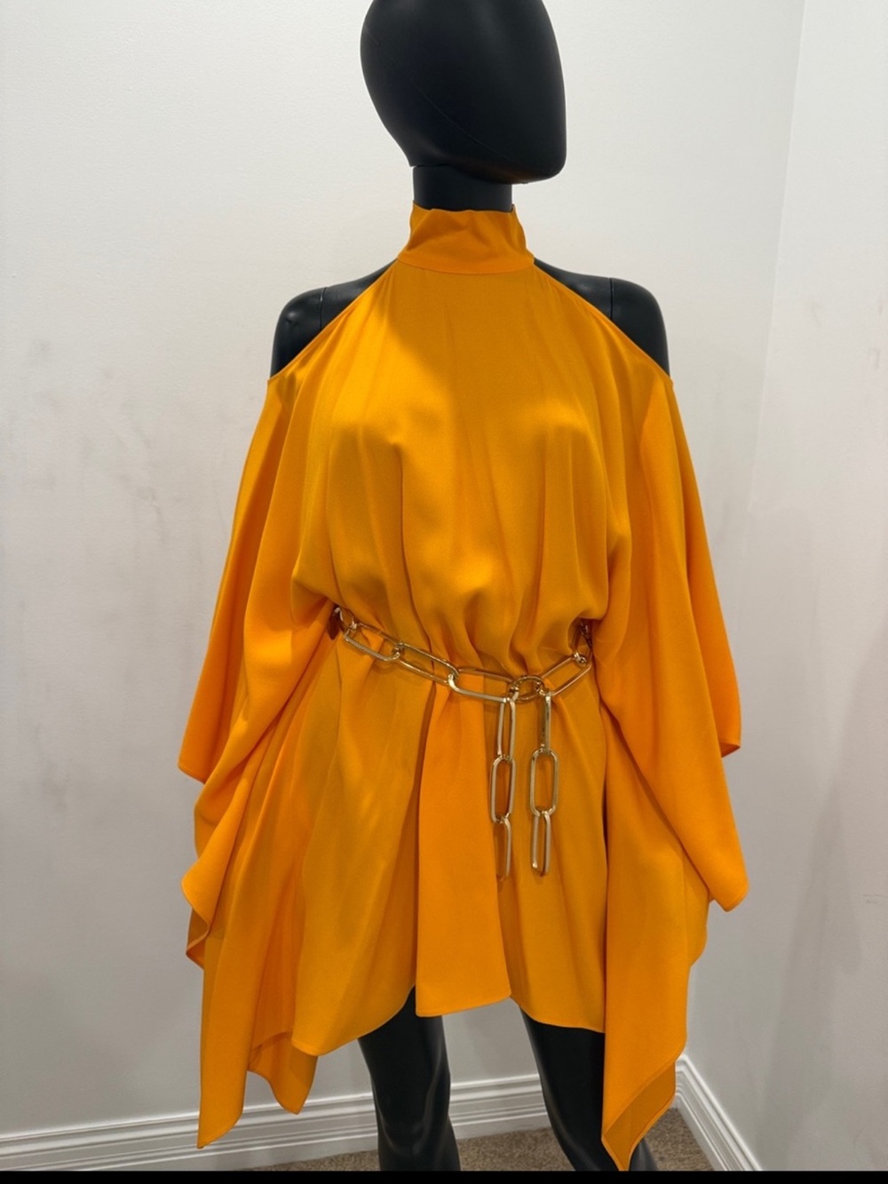 Taller Marmo Orange Butterfly Cape Dress Gold Chain Belt Italian Luxury New O/S